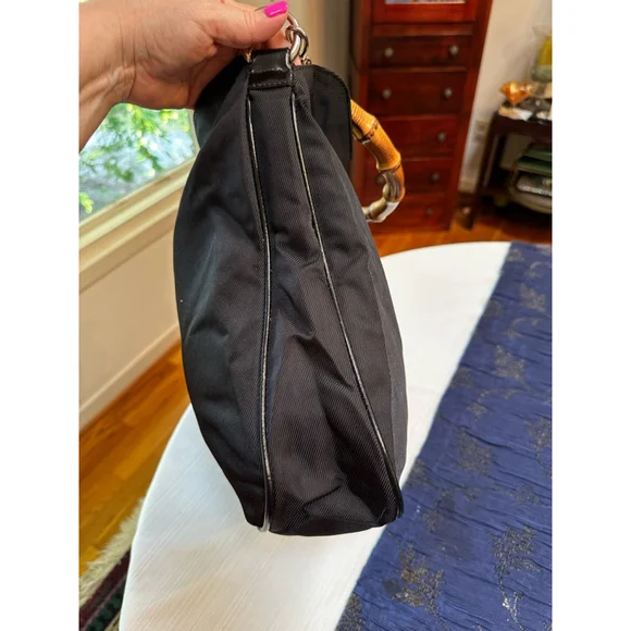 Gucci Black Nylon & Patent Leather Shoulder Bag w/ Bamboo Handle - Picture 12 of 16